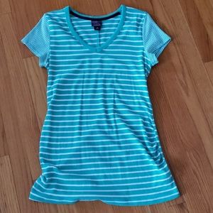 Green and White Stripe Maternity T-shirt